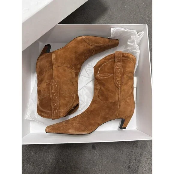 KHAITE Dallas Ankle Boots Caramel Brown Suede - Picture 5 of 10